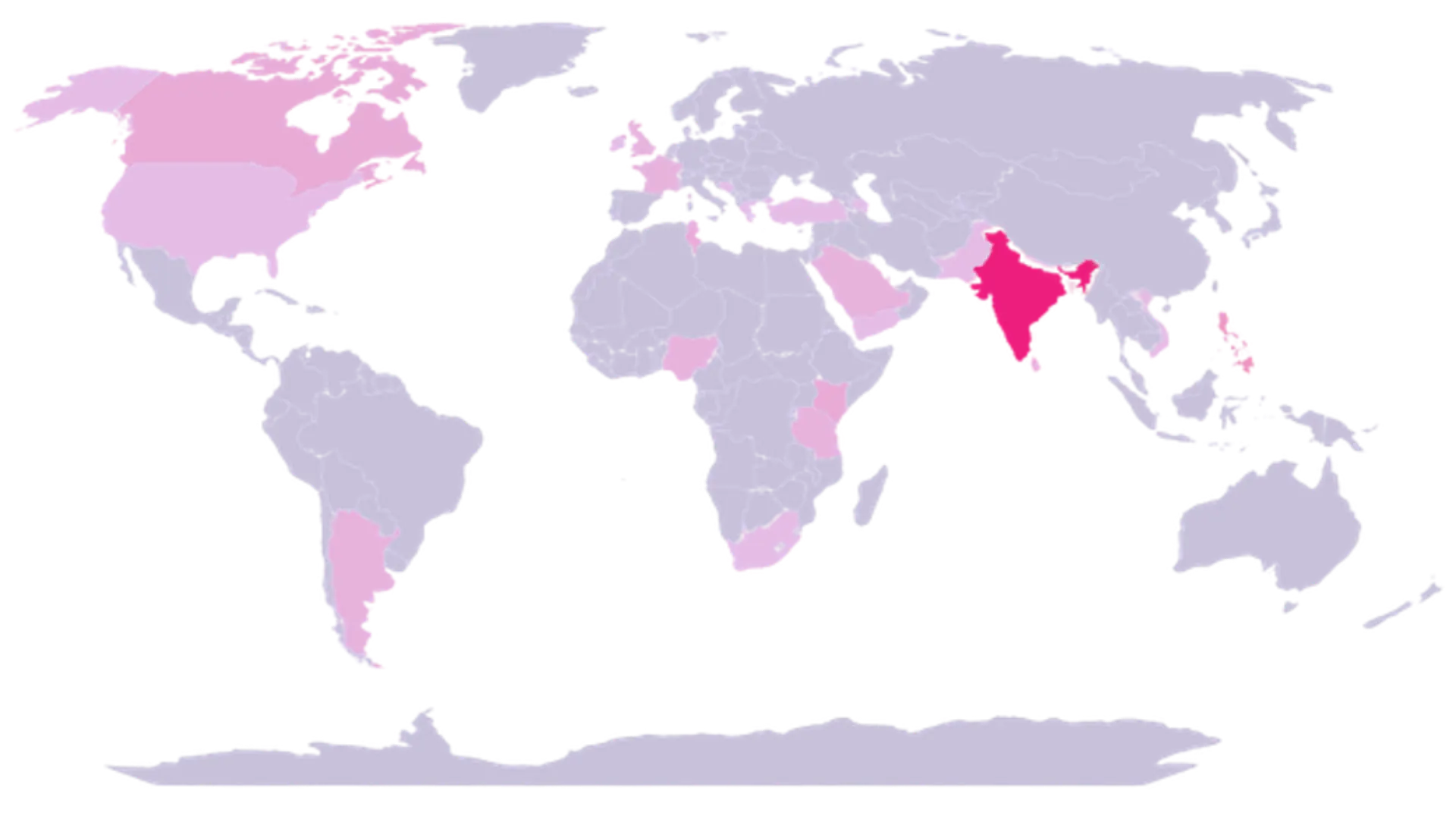 Map showing mentoring countries represented